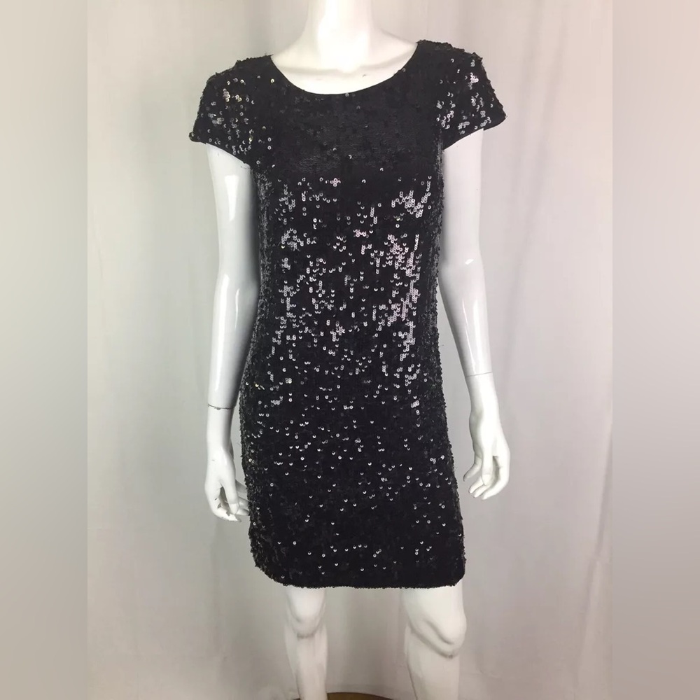 Banana Republic Black Sequin Cap Sleeve Shift Dress